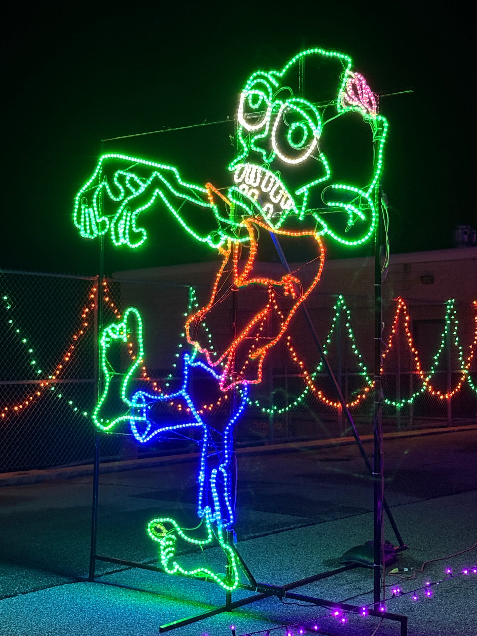 Zombie walker light display along the Halloween drive-thru